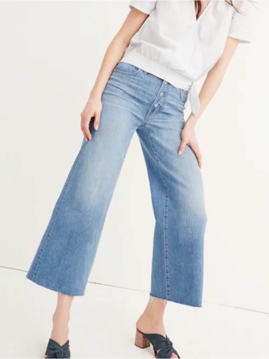 Madewell Denim - Madewell Wide-Leg Crop Jeans Button Fly Raw Hem Size 23